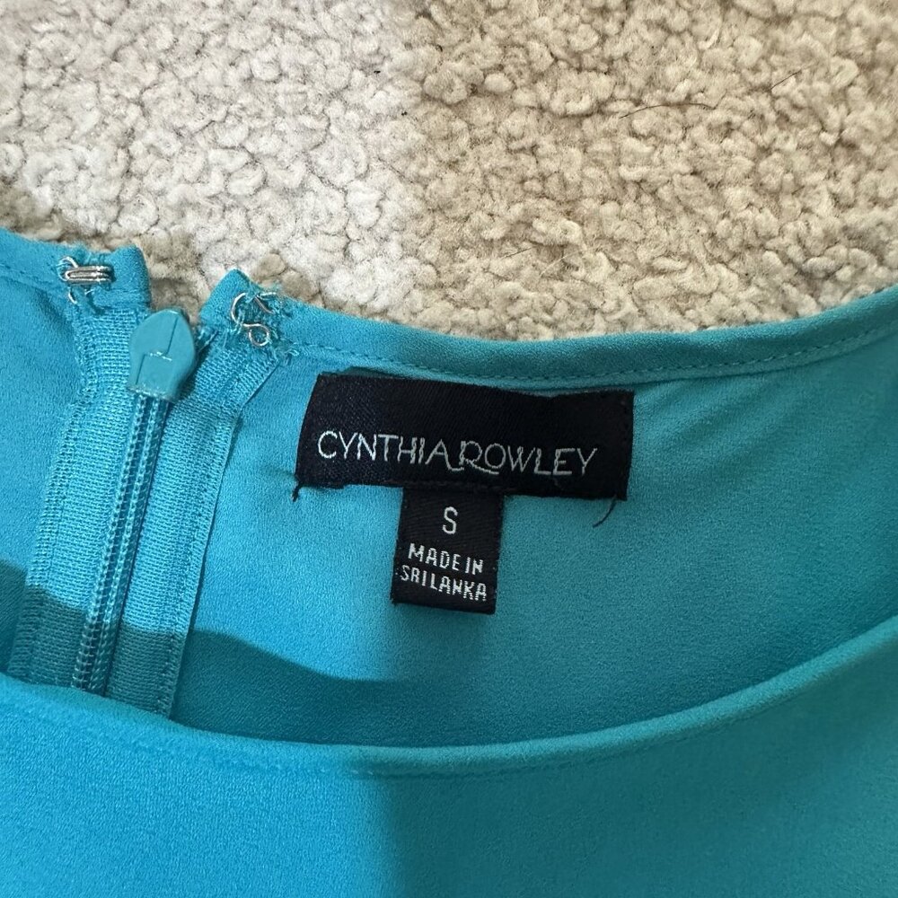 Cynthia Rowley Blouse Top Women’s Size Small Teal Blue Green Tank Sleeve Flowey - Picture 7 of 12